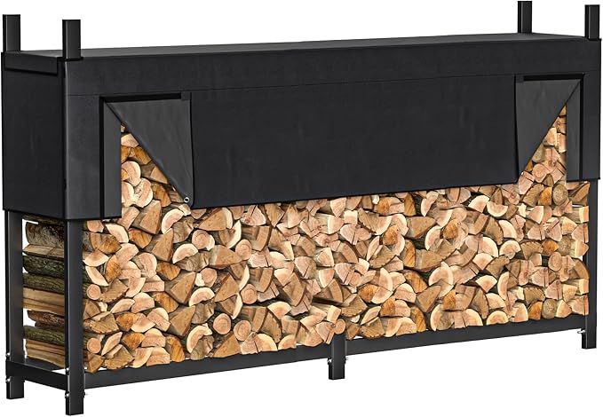 Ultrawall Heavy Duty Firewood Rack with Waterproof Cover, Freestanding Wood Log Holders for Firewood, Indoor/Outdoor Wood Storage Rack (6 ft)