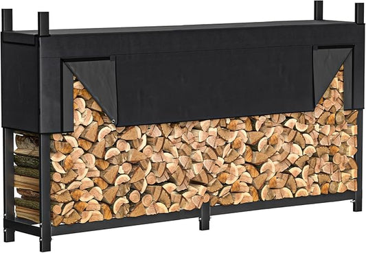 Ultrawall Heavy Duty Firewood Rack with Waterproof Cover, Freestanding Wood Log Holders for Firewood, Indoor/Outdoor Wood Storage Rack (6 ft)