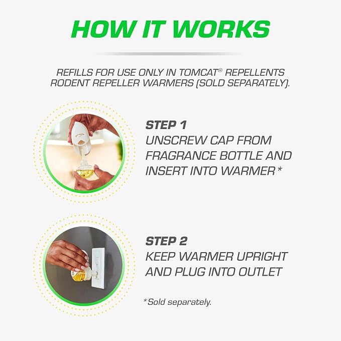 Tomcat Repellents Rodent Repeller Refill Pack, 2 Refills | Indoor Plug-In Refills with Lemongrass, Cinnamon, and Peppermint Oil Natural Essential Oil Blend, Repels Rats and Mice