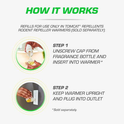 Tomcat Repellents Rodent Repeller Refill Pack, 2 Refills | Indoor Plug-In Refills with Lemongrass, Cinnamon, and Peppermint Oil Natural Essential Oil Blend, Repels Rats and Mice