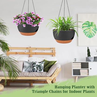 12 Inch Self Watering Hanging Planters with Removable Reservoir, 2 Pack | Drainage Holes, Metal Chain, for Indoor/Outdoor Plants, Patio,Balcony & Garden