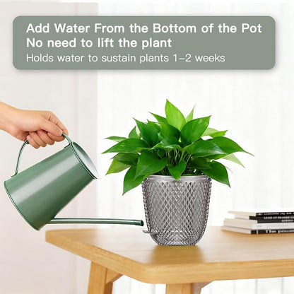 QCQHDU Hanging Planters for Indoor Plants, 2-Pack, 7.2 Inch, Gray | Plastic, Self Watering Plant Hanger, with Drainage Holes, 3 Hooks Chains, For Garden Home