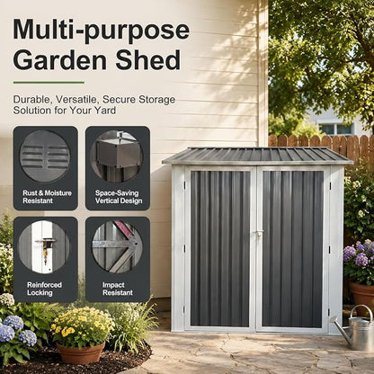 6x9 FT Outdoor Storage Shed with 2 Clear Openable Windows,Waterproof Metal Building Backyard Shed w/Windowsill & Garden Bed Flower Rack,Lockable Double Doors Tool Shed,Waterproof,for Yard,Gray