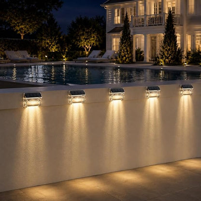 Qualdout Solar Outdoor Lights, 8 Pack Solar Fence Deck Lights, Waterproof Outside Lighting for Step Railing Wall Pool Stair Yard Garden Patio Pool Decorations (Warm White)
