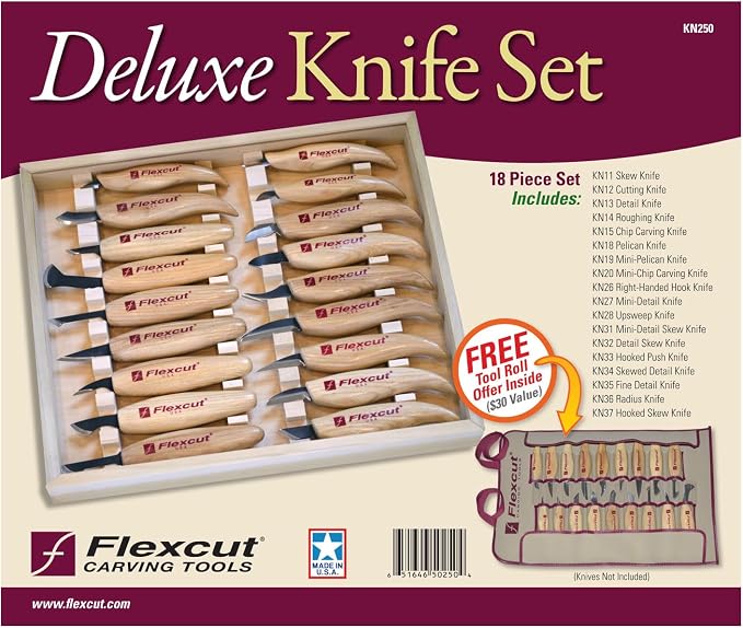 Flexcut Wood Carving Knives | Deluxe 18-Piece Knife Wood Carving Set | Razor-Sharp 1095 High Carbon Steel Blades | KN250 | Made in the U.S.A.