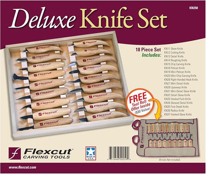 Flexcut Wood Carving Knives | Deluxe 18-Piece Knife Wood Carving Set | Razor-Sharp 1095 High Carbon Steel Blades | KN250 | Made in the U.S.A.