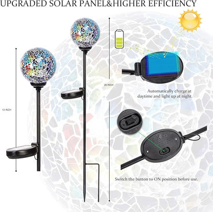 VCUTEKA Solar Path Lights Outdoor Decorative - Mosaic Solar Garden Stakes Light Waterproof LED Light for Landscape Lawn Patio Yard Driveway Decoration