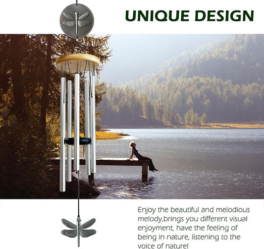 Dragonfly Wind Chimes for Outside with Bright Silver,29 "Memorial Wind Chimes Create a Zen Atmosphere for Outdoor,Garden Patio Yard Decor,Unique Dragonfly Gift for Women/Unisex