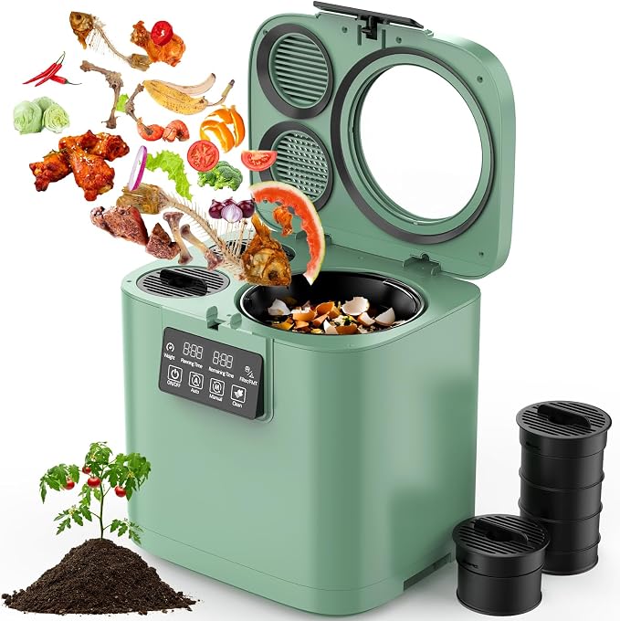 Growell 4L Electric Composter for Kitchen, Smart Countertop Compost Bin with Visible Window,Odorless & Low Noise, Auto-Cleaning,Turn Food Waste into Fertilizer, Food Waste Compost Indoor Machine, EC01