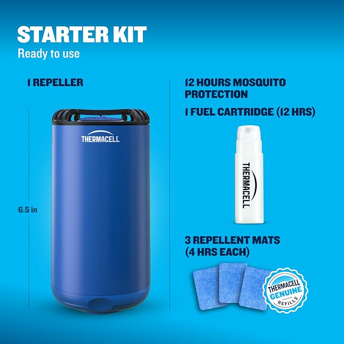 Thermacell Fuel-ZoneGuard Base Fuel Powered Mosquito Repeller; 15-Foot Zone of Scientifically Proven Outdoor Protection; Patio Shield; 12-Hr Refill; DEET-Free; Bug Spray Alternative; Royal Blue