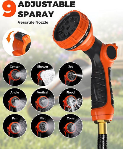 5/8 in 115ft Retractable Garden Hose Reel with Auto Rewind Any Length Lock Heavy Duty Hose Reel,9-Pattern Nozzle,180°Swivel,UV Resistant Wall Mount Water Hose Reel for Outdoor Garden Car Pet Patio