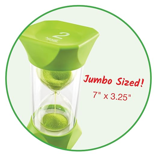 hand2mind Green Jumbo Sand Timers, 2 Minute Sand Timer, Hourglass Sand Timer with Soft Rubber End Caps Offers Quiet Pausing, Classroom Sand Timers for Kids, Teeth Brushing and Game Timer (Set of 1)