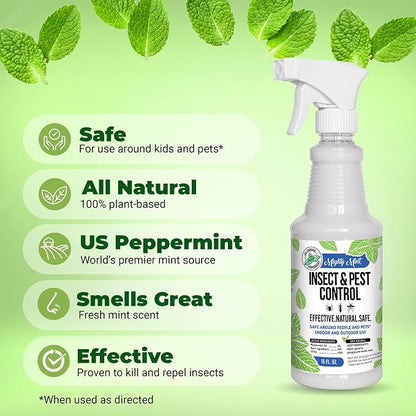 Mighty Mint Peppermint Oil Insect Repellent Spray – Natural Indoor & Outdoor Bug Control for Spiders, Ants, Roaches, and More – Plant-Based, Extra-Strong Formula - 16 oz (Pack of 2)