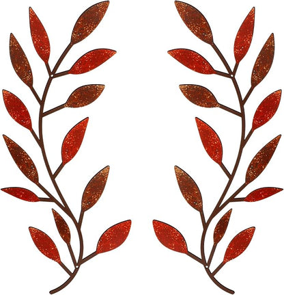 Zhengmy 2 Pieces Metal Tree Leaf Wall Decor Vine Olive Branch Leaf Wall Art Living Room, Hallway Wall Decor Outdoor Decoration(Autumn Color)