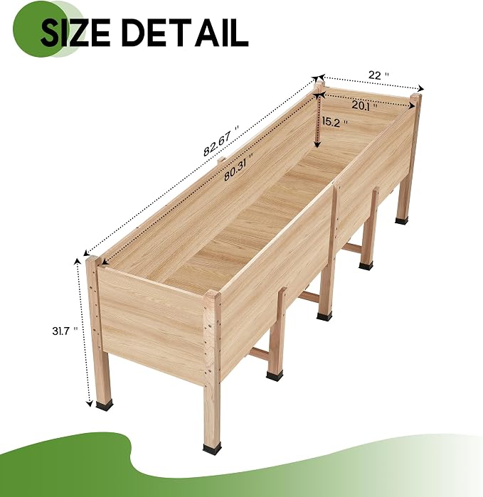 SPECRAFT 7x2 Ft Raised Garden Bed, Featuring Legs, Drainage Holes, Ideal for Vegetables, Flowers, Elevated Wood Planter Box for Balcony, Patio, and Backyard, Easy Assembly