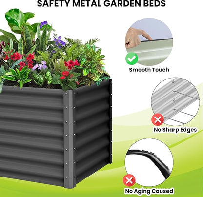GarveeHome 6 * 3 * 2FT Raised Garden Bed Kit, Galvanized Raised Garden Beds Outdoor for Gardening, Above Planter Boxes, Large Garden Bed for Vegetables, Fruits, Dark Grey, 2 Pcs