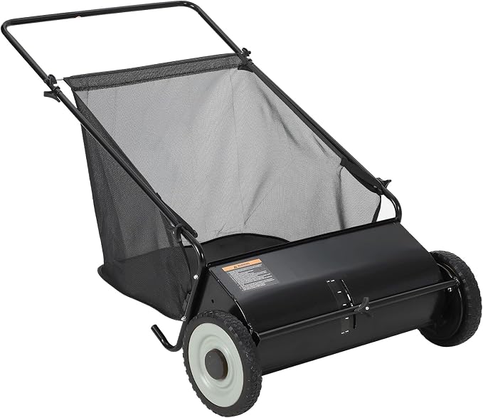 GarveeLife 26 Inch Push Lawn Sweeper with 4 Spinning Brushes, 7 Cu.ft Large Capacity Leaf Collector, Adjustable Height Grass Sweeper, All Terrain Lawn Leaf Debris Removal Tool for Yard Garden Patio