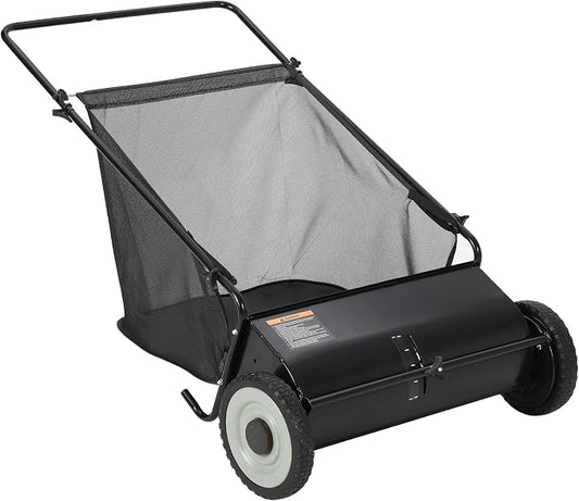 GarveeLife 26 Inch Push Lawn Sweeper with 4 Spinning Brushes, 7 Cu.ft Large Capacity Leaf Collector, Adjustable Height Grass Sweeper, All Terrain Lawn Leaf Debris Removal Tool for Yard Garden Patio