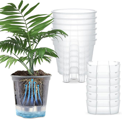 Wonderjune Self Watering Pots for Indoor Plants with Deep Reservoir and High Drainage Holes for Outdoor Plants and Flowers, Bare Root Planter(4.72'',Clear,6 Pcs)