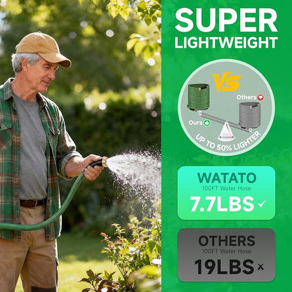 Garden Hose 100FT Non-Expandable Water Hose Flexible Kink-Free Lightweight Leak-Proof Sturdy Outdoor Hose Water Pipe for Garden Yard Lawn Camper 3/4 Inch Fittings with Spray Nozzle