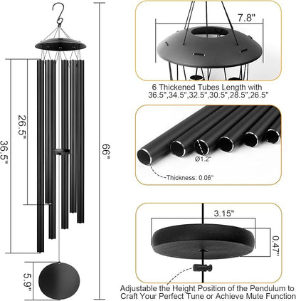 66" Large Wind Chimes for Outside Deep Tone, 6 Thickened ⌀ 1.2" Tubes Tuned Relaxing Melody Wind Chime, Windchimes Outdoors for Garden Patio Decor, Great Gift Idea for Your Loved One (Black, 66")