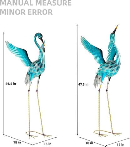 47.5" Metal Heron Garden Statue, Oversized Metal Crane Decor | Handcrafted Blue Heron with U-ground Stakes,Weatherproof Iron Bird Art for Backyard, Lawn, Patio