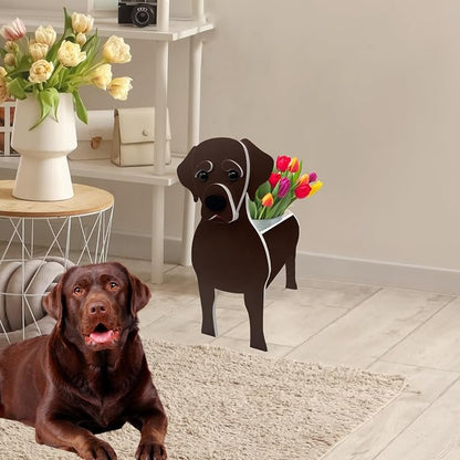 Chocolate Labrador Dog Planter Pots, 9.45 x 6.38 x 13.39 Inches | Dog Flower Pot, Cute Animal Shaped Plant Pot, Gifts for Women & Pet Lovers, Indoor Outdoor Garden Home Office Decor