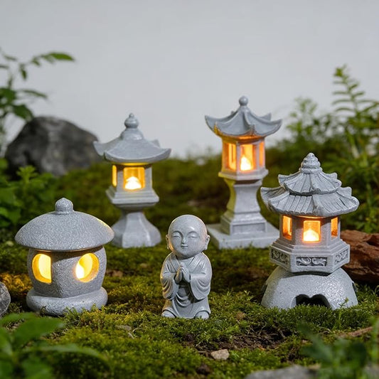 Exasinine Mini Pagoda Garden Statue, Japanese Style Pagoda Lantern Figurines Japanese Garden Decor for Zen Garden, Aquarium Landscape, Micro Yard & Meditation Space Decoration