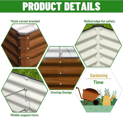 SnugNiture 6x2x2FT Galvanized Raised Garden Bed Kit, Metal Planter Box for Planting Plants Vegetables, Brown