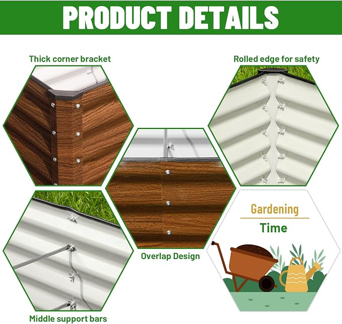 SnugNiture Galvanized Raised Garden Bed 6x3x2FT Outdoor Large Metal Planter Box Steel Kit for Planting Vegetables, Flowers