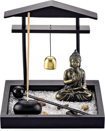 Jovivi Zen Garden Set Buddha Statue, Mallet & Rocks and Crystals & Incense Stick Holder Bowl & Wooden Display Tray for Yoga Meditaion Home Table Decor Gift
