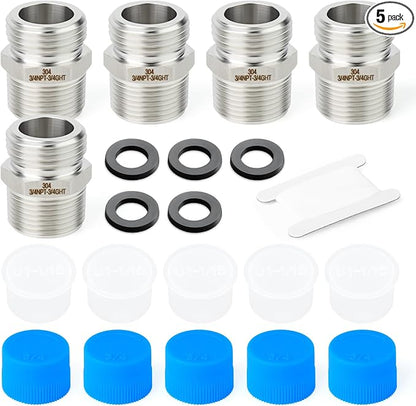 TAISHER 5PCS 304 Stainless Steel Garden Hose Adapter, 3/4" GHT Male x 3/4" NPT Male Garden Hose Connector with Washers