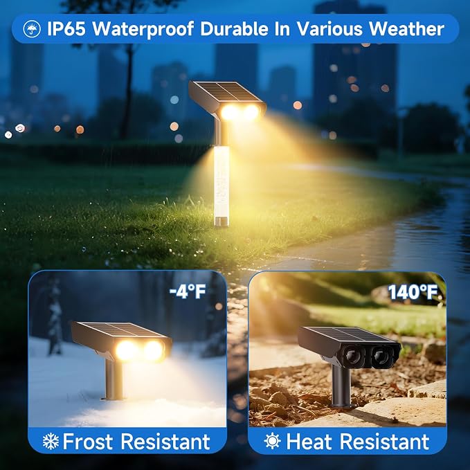 Solar Spot Lights Outdoor Adjustable Beam & PC Light Guide Column, 6 Pack Solar Lights Outdoor Waterproof IP65, 2 Modes & Auto On/Off Landscape Spotlights for Garden, Yard, Pathway, Tree (Warm Yellow)