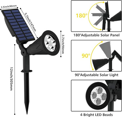 T-SUN Solar Spotlights Outdoor, IP65 Waterproof Dusk to Dawn Solar Lights, Adjustable Solar Lights for Tree, Patio, Yard, Garden, Driveway, Pool Area (Natural White-2Pack)