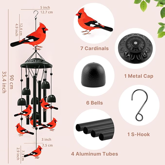 Memorial Wind Chimes Cardinal Gifts for Women Small Wind Chimes for Outside Metal Yard Art Garden Decor Sympathy Gifts for Loss of Loved One-1PCS