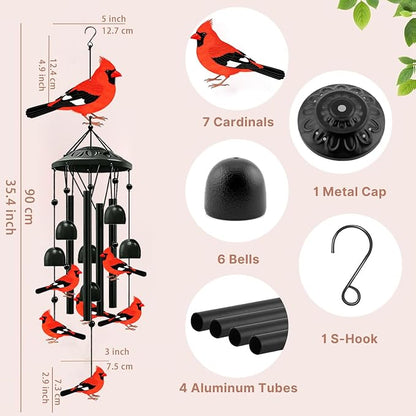 Memorial Wind Chimes Cardinal Gifts for Women Small Wind Chimes for Outside Metal Yard Art Garden Decor Sympathy Gifts for Loss of Loved One-1PCS