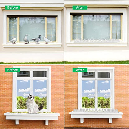 Defender Spikes, 12 Pack Plastic Bird Spike, Outdoor Wall Cat & Pigeon Spikes, 17 Feet Security Fence Spikes Anti-Theft Climb Strips for Roof, Railing (Clear-12 PCS)…