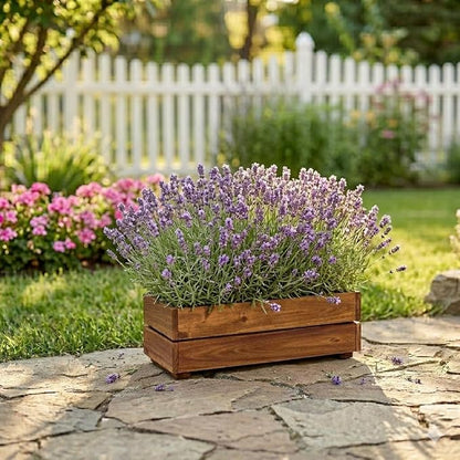 THYOI Premium Wooden Planter Box, Storage Box 17" L x6 W x5.5 H with Crate Style, Acacia Wood Flower Container, Rustic Rectangle Planter for Planting, Decor and Storage - 3 Colors (Golden Walnut)