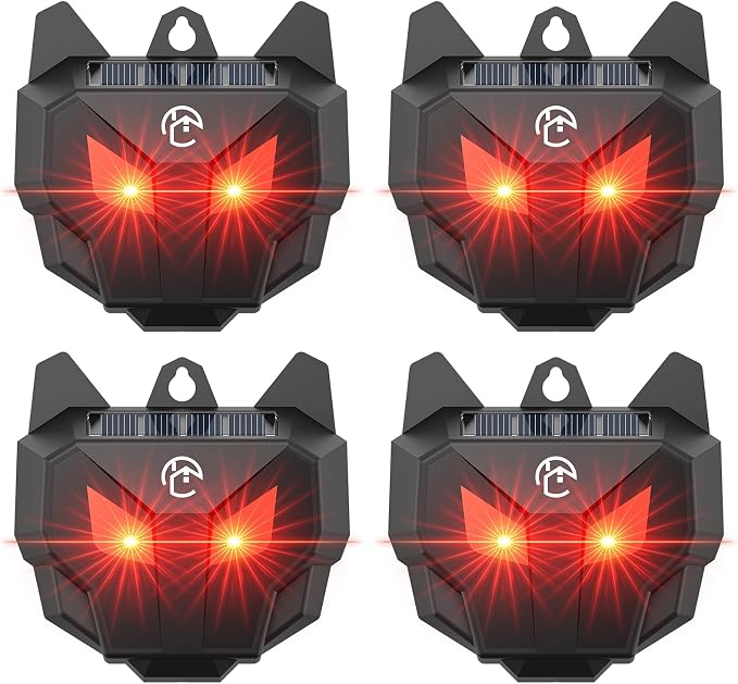 Solar Coyote Deterrent Predator Lights - Nocturnal Animal Repeller with Red LED Flashing Lights for Chicken Coop, Yard & Garden Protection Against Raccoons, Foxes, Deer, Skunks, Hawks