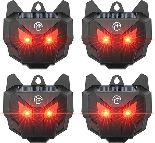 Solar Coyote Deterrent Predator Lights - Nocturnal Animal Repeller with Red LED Flashing Lights for Chicken Coop, Yard & Garden Protection Against Raccoons, Foxes, Deer, Skunks, Hawks