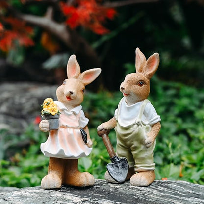 Rabbit Garden Statues Yard Decorations Outdoor Bunny Statue Garden Decor | Bunny Decor for Home Garden Yard Statues Rabbit Figurines Birthday Housewarming Gifts for Mom Grandma