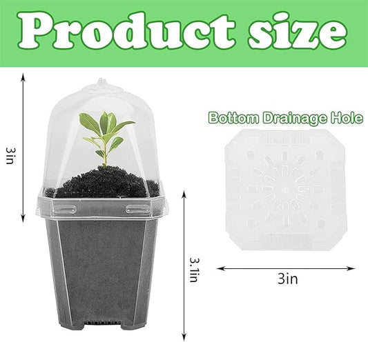 EBaokuup 30PCS Clear Plant Nursery Pots with Humidity Dome - 3" Durable Plastic Gardening Pot, Small Plant Container for Seedlings/Vegetables/Succulents/Cuttings