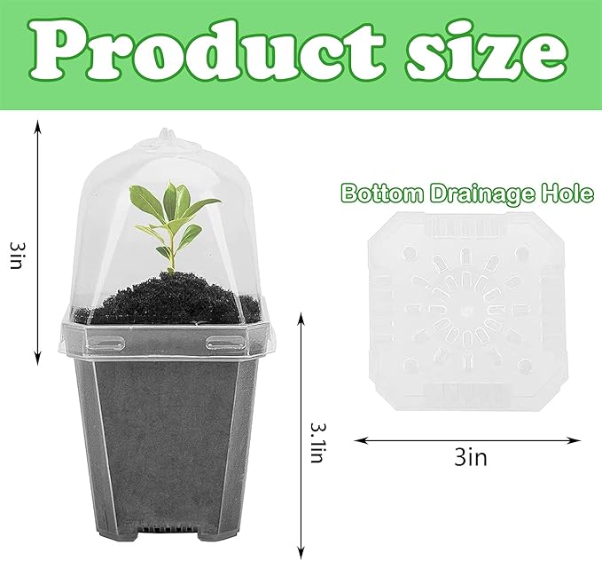 EBaokuup 10PCS Clear Plant Nursery Pots with Humidity Dome - 3" Plastic Gardening Pot with Labels, Durable Plastic Plant Container for Seedlings/Vegetables/Succulents/Cuttings