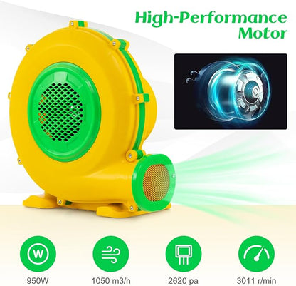 HONEY JOY Air Blower, 950W 1.2HP Bounce House Blower, Commercial Electric Pump Fan for Inflatable Water Slides & Bouncy Castle, 2620pa Air Blower for Inflatables (950Watt 1.2HP)