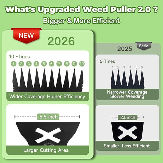 2.0 Weed Puller Tool with Long Handle, 56" Heavy Duty Garden Hoe & 10 Teeth Weed Rake, 2 in 1 Manual Hand Gardening Weeder, Upgraded Weeding Remover Tools for Garden, Yard, Patio, Lawn