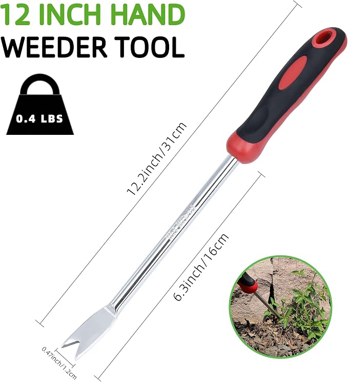 Weed Puller Tool, Dandelion Weeder Puller Tool with Soft Handle, Two-Pronged Fork Weed Remover Tool for Easy Weed Removal, Stainless Steel Garden Weeder Tool for Lawn Farmland Gardening Tools