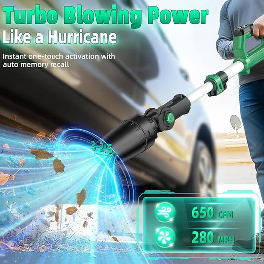 KIMO Cordless Leaf Blower, 310000RPM Brushless Motor, 37 Inch Adjustable Pole, 650CFM 280MPH, No 20V Battery-Bare Tools