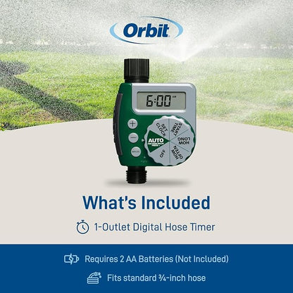 2-Pack (2 Total Timers) Orbit Programmable Digital Hose Watering Timer - 1 Outlet - Battery Powered - with LCD Screen - Built-in Rain Delay - Water-Resistant - 62061