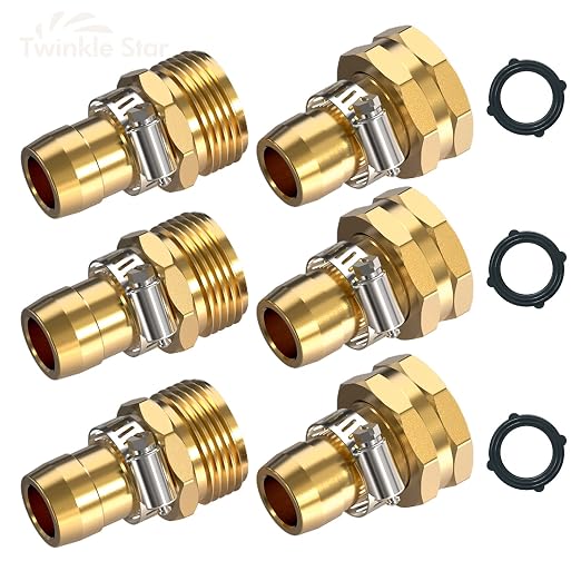Twinkle Star Garden Hose Repair Connector, 3/4" or 5/8", 3 Set | Male and Female Garden Hose Fittings With Clamps