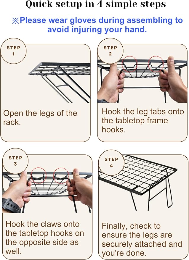 CAMPINGMOON Foldable Mesh Camping Rack Stackable Camp Storage Shelf Fire Pit Side Table Portable Outdoor Organizer Stainless Steel T-225A